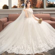 2019 Fairy Princess Long Wedding Dress Crystal Short Sleeves Illusion O-neck Handcraft beaded Ball Gown Dress Vestido De Novia